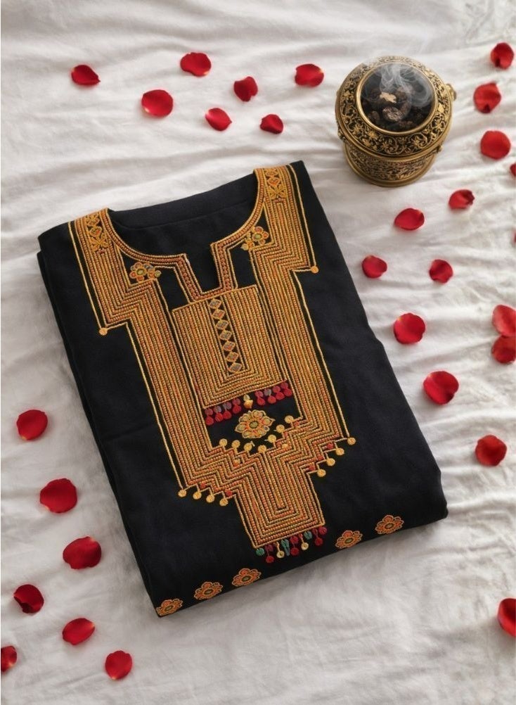 Premium Asiri Kids Tatreez Embroidered Maxi Jalabiya Dress for Girls – Elegant Black Long Dress for Traditional Saudi Arabia Foundation Day - Image 5